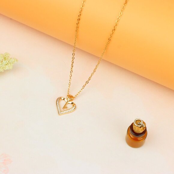 "Rose Gold Heart Necklace with Key Charm and Crystal Accents, XPNL1882 - Picture 10 of 12